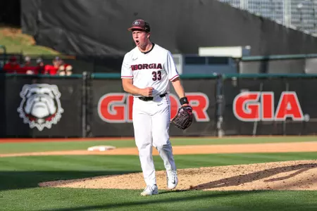 Georgia pitcher Max DeJong (33) during Georgia’s game against Princeton at Foley Field in Athens, Ga., on Sunday, Feb. 26, 2023. (Kari Hodges/UGAAA)