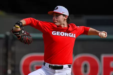 Georgia pitcher Charlie Goldstein (29) during a game against Princeton at Foley Field in Athens, Ga., on Sunday, Feb. 26, 2023. (photo by Rob Davis)