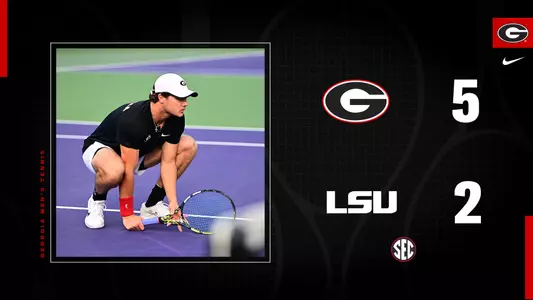 Trent Bryde prepares during a doublesTrent Bryde prepares during a doubles match for the graphic on Georgia's post-match recap for the team's 5-2 win over LSU match for the graphic on Georgia
