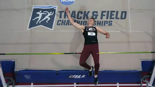 Mar 10, 2023; Albuquerque, New Mexico, USA; Johannes Erms of Georgia clears the crossbar in the heptathlon high jump during the NCAA Indoor Championships at Albuquerque Convention Center. Mandatory Credit: Kirby Lee-USA TODAY Sports