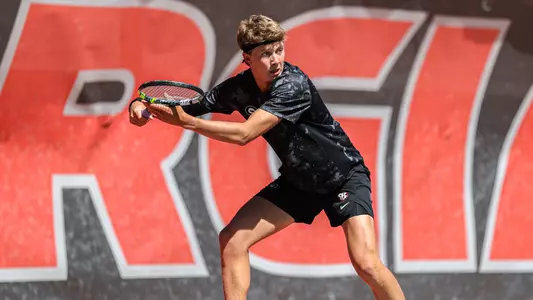 Ethan Quinn getting ready to return a shot during a rally in Georgia's match against Tennessee on March 18.
