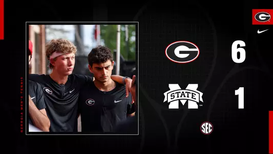 Ethan Quinn in the men's tennis recap graphic after the team's 6-1 win over No. 12 Mississippi State.