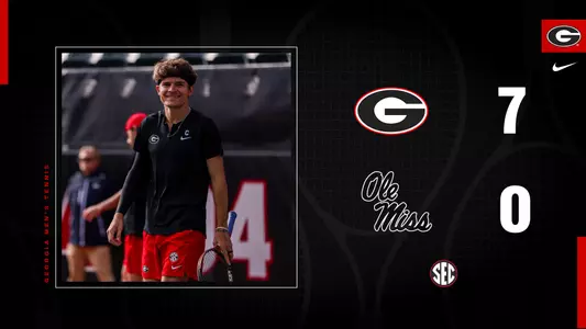 Senior Britton Johnston in a graphic after Georgia's 7-0 win over No. 25 Ole Miss on senior day, 04/15/23.
