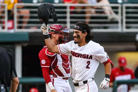 during Georgia’s game against Arkansas at Foley Field in Athens, Ga., on Friday, April 21, 2023. (Kari Hodges/UGAAA)