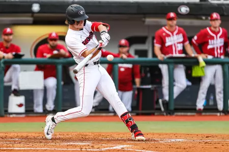 during Georgia’s game against Arkansas at Foley Field in Athens, Ga., on Friday, April 21, 2023. (Kari Hodges/UGAAA)