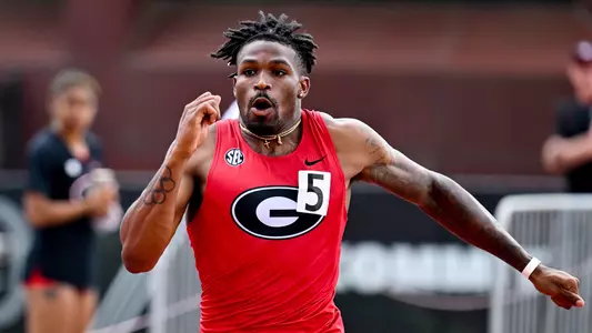 Georgia sprinter Elijah Godwin during the Spec Towns + Torrin Lawrence Invitational at the Spec Towns Track in Athens, Ga., on Friday, April 7, 2023. (Rob Davis)