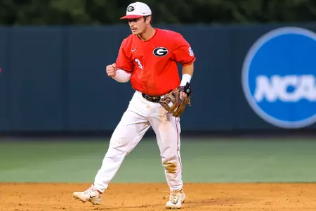 Georgia infielder Mason LaPlante (3) during Georgia’s game against Louisiana State University at Foley Field in Athens, Ga., on Thursday, May 18th, 2023. (Kari Hodges/UGAAA)