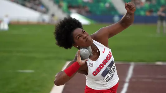Jun 9, 2022; Eugene, OR, USA; Ana Da Silva of Georgia places 10th in the women's shot put at 56-2 3/4 (17.14m) during the NCAA Track and Field Championships at Hayward Field. Mandatory Credit: Kirby Lee-USA TODAY Sports