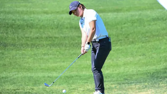 Jenny Bae competes in the 2023 NCAA Championships (photo by Tim Cowie).