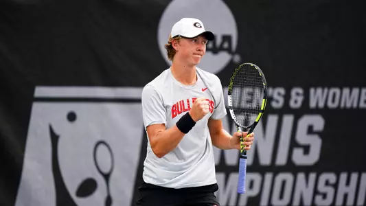 Ethan Quinn during the round of 16 at the NCAA Singles Championship on May 24, 2023, where he defeated Nishesh Basavareddy by a 6-3, 4-6, 7-5 score.