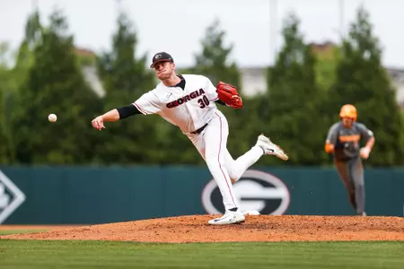 Georgia pitcher Dalton Rhadans (30) during Georgia’s game against Tennessee at Foley Field in Athens, Ga., on Friday, May 5, 2023. (Tony Walsh/UGAAA)