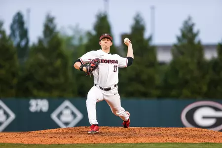 Georgia pitcher Luke Wagner (27) during Georgia’s game against Tennessee at Foley Field in Athens, Ga., on Friday, May 5, 2023. (Tony Walsh/UGAAA)