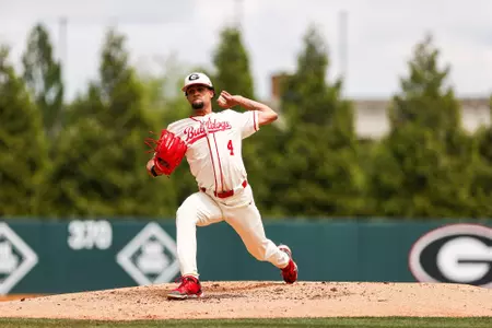 Georgia pitcher Jarvis Evans (4) during Georgia’s game against Tennessee at Foley Field in Athens, Ga., on Saturday, May 6, 2023. (Tony Walsh/UGAAA)
