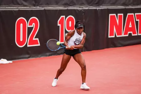 Georgia tennis player Mell Reasco during Georgia’s second round match of the 2023 NCAA Division I women’s tennis championship against FSU at Henry Feild Stadium inside the Dan Magill Tennis Complex in Athens, Ga., on Saturday, May 6, 2023. (Tony Walsh/UGAAA)
