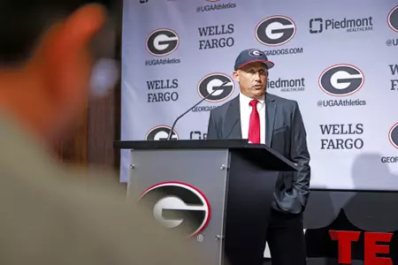 Georgia head coach Wes Johnson spoke to members of the media during a press conference at the Butts-Mehre Heritage Hall in Athens, Ga., on Tuesday, June 13, 2023. (Tony Walsh/UGAAA)