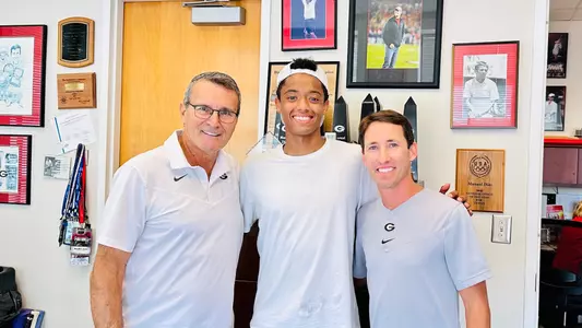 Men's tennis commit Niels Ratiu with Coach Diaz and Coach Hunt.