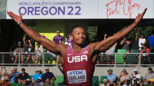 The USA's Kyle Garland celebrates clearing the bar in the high jump during the menvïs decathlon at the World Athletics Championships Saturday, July 23, 2022 at Hayward Field in Eugene, Ore.
Eug 072322 Worlds 39