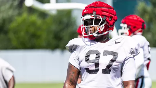 Georgia defensive lineman Warren Brinson (97) during the Bulldogs’ practice session in Athens, Ga., on Thursday, Aug. 12, 2021. (Photo by Tony Walsh)