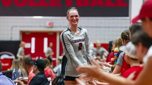 Georgia middle blocker Sophie Fischer (2) before Georgia’s match against Western Carolina in Ramsey Student Center in Athens, Ga., on Saturday, Aug. 26, 2023. (Tony Walsh/UGAAA)