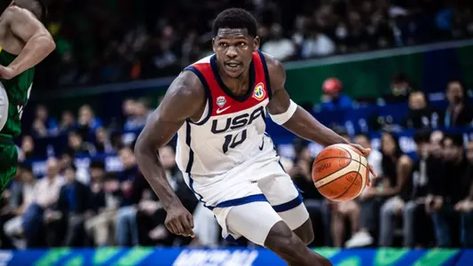 Anthony Edwards against Lithuania in the 2023 FIBA World Cup.