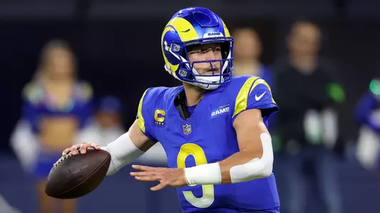 INGLEWOOD, CALIFORNIA - DECEMBER 21: Matthew Stafford #9 of the Los Angeles Rams passes the ball during the first quarter against the New Orleans Saints at SoFi Stadium on December 21, 2023 in Inglewood, California. (Photo by Katelyn Mulcahy/Getty Images)