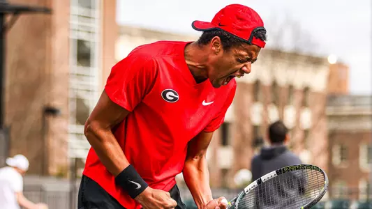 Freshman Niels Ratiu during the first match of the Georgia men's tennis team's doubleheader against Eastern Kentucky on Jan. 22, 2024.