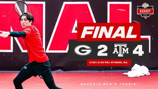 Graphic from final score of Georgia's 4-2 loss in the ITA Kickoff Weekend to Texas A&M.