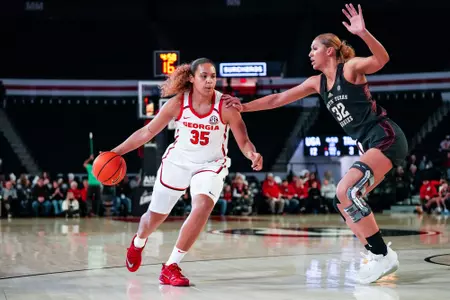 Georgia forward Javyn Nicholson (35) during Georgia’s game against Texas A&M at Stegeman Coliseum in Athens, Ga., on Thursday, Jan. 4, 2024. (Tony Walsh/UGAAA)