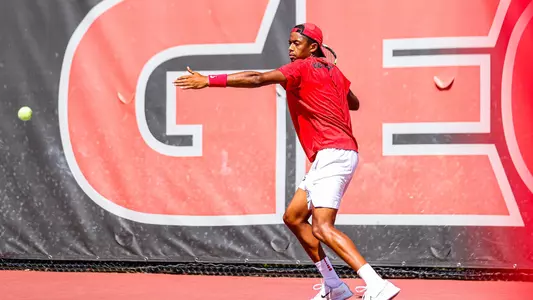 Georgia tennis player Niels Ratiu during Georgia’s first round match of the 2023 Southern Intercollegiate Championships at Henry Feild Stadium inside the Dan Magill Tennis Complex in Athens, Ga., on Friday, September 29, 2023. (Kari Hodges/UGAAA)