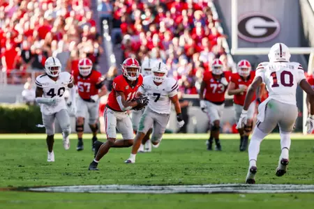 Georgia wide receiver Arian Smith (11) during Georgia’s game against Mississippi State on Dooley Field at Sanford Stadium in Athens, Ga., on Saturday, Oct. 12, 2024. (Tony Walsh/UGAAA)