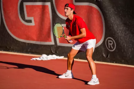 Senior Oscar Pinto Sansano in a singles match during the ITA Southeast Regional at the Dan Magill Tennis Complex in Athens, Ga. on Thursday, Oct. 17, 2024.