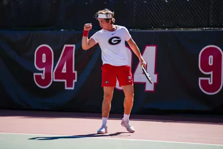 Miguel Perez Peña in a singles match during the ITA Southeast Regional at the Dan Magill Tennis Complex in Athens, Ga. on Thursday, Oct. 17, 2024.