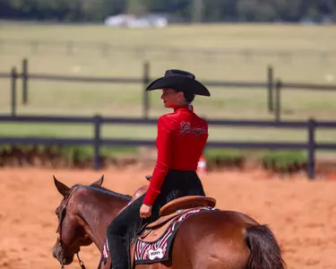 Georgia rider Abbey Zawisza during Georgia’s meet against TCU at UGA Equestrian Complex in Bishop, GA., on Saturday, Sept. 28, 2024. (Adison Marsh/UGAAA)