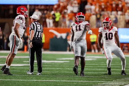 Georgia inside linebacker Jalon Walker (11) during Georgia’s game against Texas at Darrell K Royal-Texas Memorial Stadium in Austin, Texas, on Saturday, Oct. 19, 2024. (Tony Walsh/UGAAA)