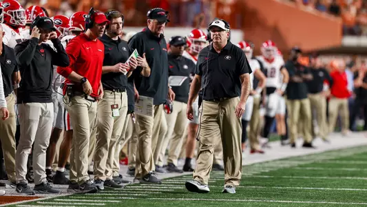 Georgia head coach Kirby Smart during Georgia’s game against Texas at Darrell K Royal-Texas Memorial Stadium in Austin, Texas, on Saturday, Oct. 19, 2024. (Tony Walsh/UGAAA)