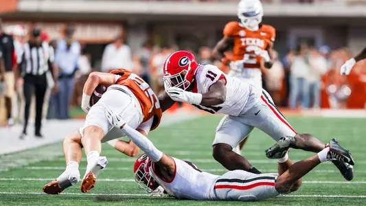 Georgia inside linebacker Jalon Walker (11) during Georgia’s game against Texas at Darrell K Royal-Texas Memorial Stadium in Austin, Texas, on Saturday, Oct. 19, 2024. (Tony Walsh/UGAAA)