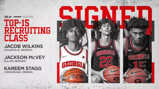 Graphic for 2024 MBB signing class of Jackson McVey, Kareen Stagg and Jacob Wilkins
