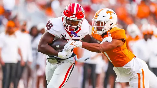 Georgia wide receiver Dillon Bell (86) during Georgia’s game against Tennessee at Neyland Stadium in Knoxville, Tenn., on Saturday, Nov. 18, 2023. (Tony Walsh/UGAAA)
