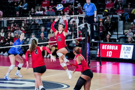 Georgia setter Clara Brower (12) during Georgia’s match against Kentucky at Stegeman Coliseum in Athens, Ga., on Sunday, Nov. 3, 2024. (Tony Walsh/UGAAA)