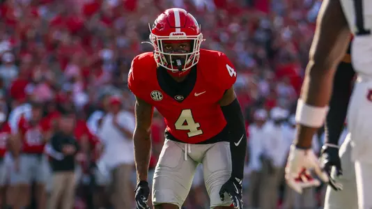 Georgia defensive back KJ Bolden (4) during Georgia’s game against Auburn on Dooley Field at Sanford Stadium in Athens, Ga., on Saturday, Oct. 5, 2024. (Conor Dillon/UGAAA)