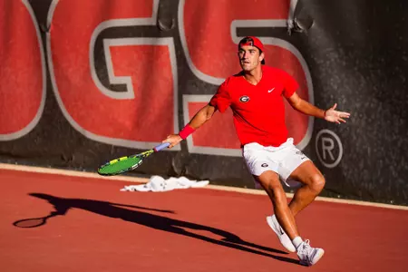 Oscar Pinto Sansano during a singles match at the ITA Southeast Regional on Thursday, Oct. 17, 2024 at the Dan Magill Tennis Complex.