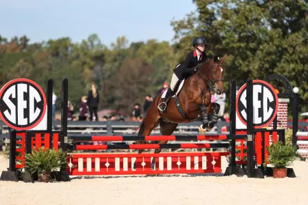 Georgia rider Jordan Toering during a meet against Texas A&M at the UGA Equestrian Complex in Bishop, Ga., on Saturday, Oct. 22, 2022. (Photo by Kayla Renie)