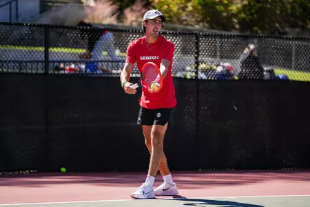 Senior Thomas Paulsell during a singles match at the ITA Southeast Regional on Thursday, Oct. 17, 2024 at the Dan Magill Tennis Complex.