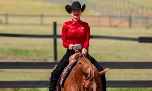 Georgia rider Shaelyn Boutelle during Georgia’s meet against TCU at UGA Equestrian Complex in Bishop, Ga., on Saturday, Sept. 28, 2024. (Sofia Yaker/UGAAA)