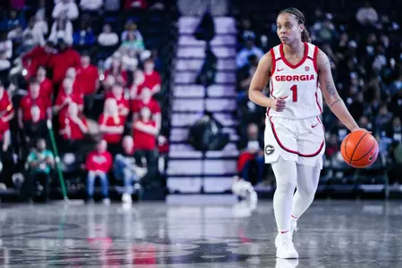 Georgia guard Asia Avinger (1) during Georgia’s game against UNC Greensboro at Stegeman Coliseum in Athens, Ga., on Monday, Dec. 16, 2024. (Tony Walsh/UGAAA)