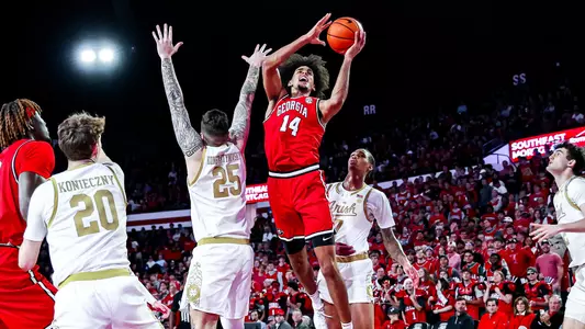 Georgia forward Asa Newell (14) during Georgia’s game against Notre Dame at Stegeman Coliseum in Athens, Ga., on Tuesday, Dec. 3, 2024. (Conor Dillon/UGAAA)