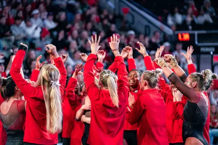 Georgia gymnastics team during Georgia’s meet against LSU at Stegeman Coliseum in Athens, Ga., on Friday, Feb. 9, 2024. (Tony Walsh/UGAAA)