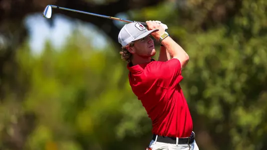 Connor Creasy shooting off the fairway during the Valero Texas Collegiate.