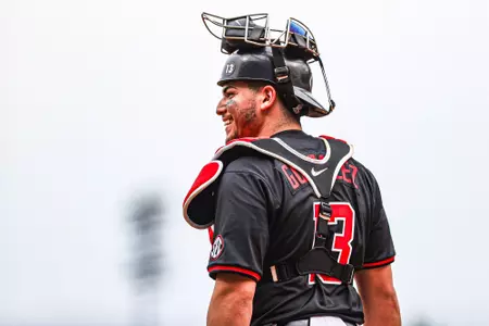 Georgia catcher Fernando Gonzalez (13) during Georgia’s game against UNC Asheville at Foley Field in Athens, Ga., on Friday, Feb. 16, 2024. (Kari Hodges/UGAAA)