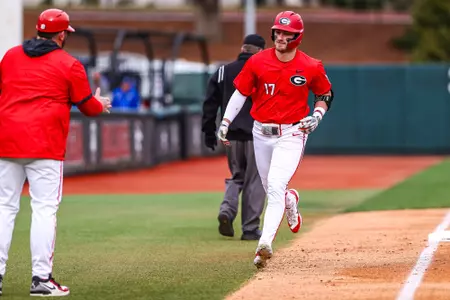 Georgia outfielder Logan Jordan (17) during Georgia’s game against UNC Asheville at Foley Field in Athens, Ga., on Saturday, Feb. 17, 2024. (Kari Hodges/UGAAA)